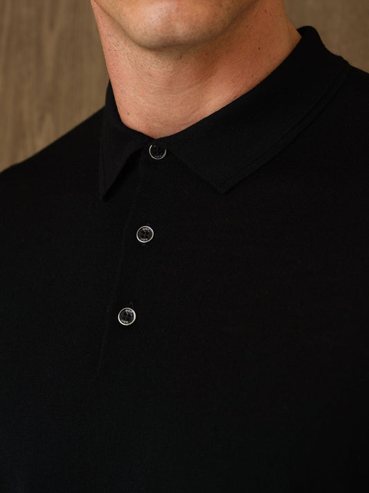LUCO LONGSLEEVE KNITTED POLO - BLACK