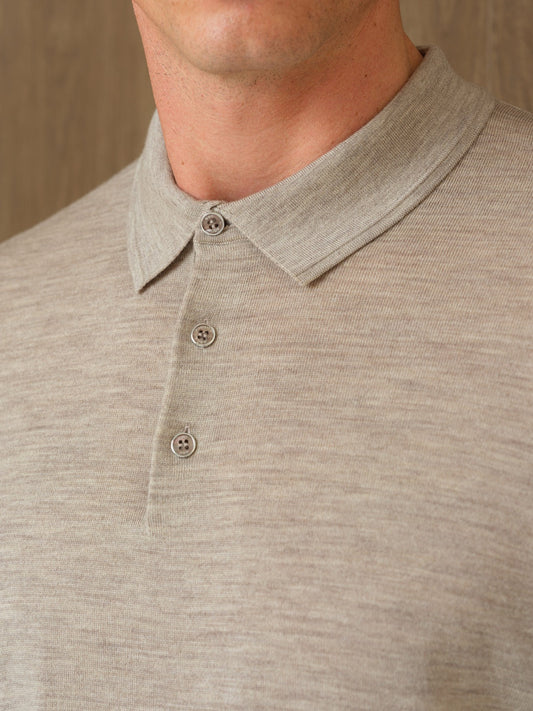 LUCO LONGSLEEVE KNITTED POLO - MIST HEATHER