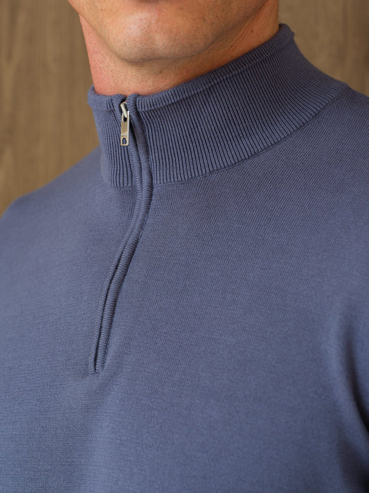 NERU KNITTED QUARTER ZIP - BLUE COAST