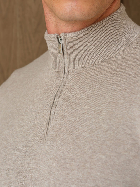 NERU KNITTED QUARTER ZIP - MIST HEATHER