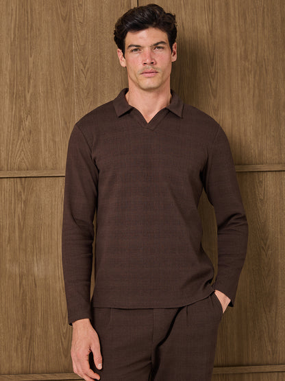 DUNE LONGSLEEVE RESORT POLO - DARK CHOCOLATE