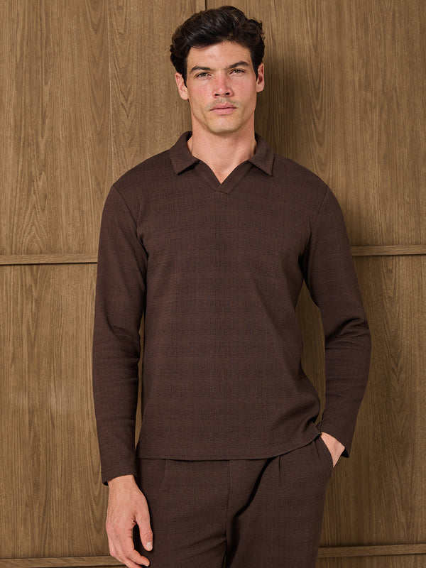 DUNE LONGSLEEVE RESORT POLO - DARK CHOCOLATE