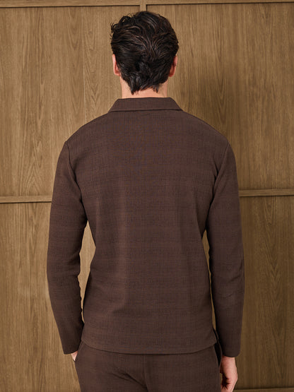 DUNE LONGSLEEVE RESORT POLO - DARK CHOCOLATE