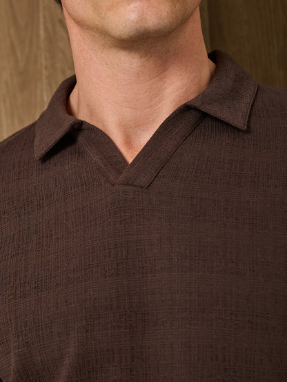 DUNE LONGSLEEVE RESORT POLO - DARK CHOCOLATE