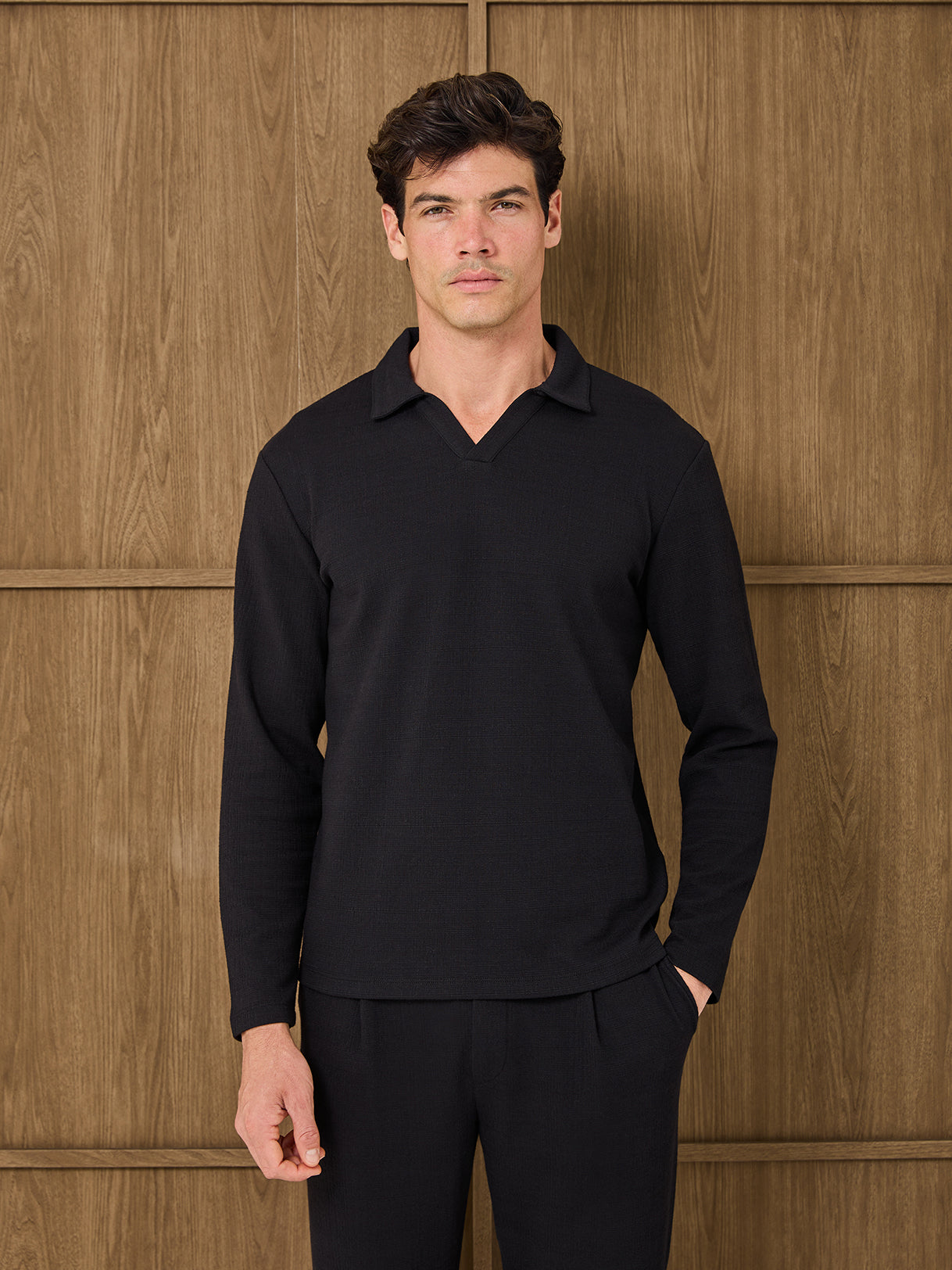 DUNE LONGSLEEVE RESORT POLO - BLACK