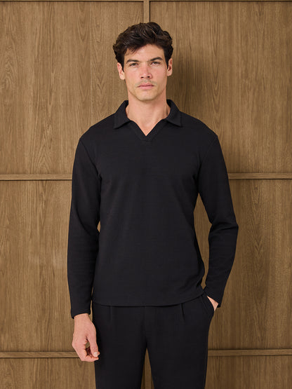 DUNE LONGSLEEVE RESORT POLO - BLACK