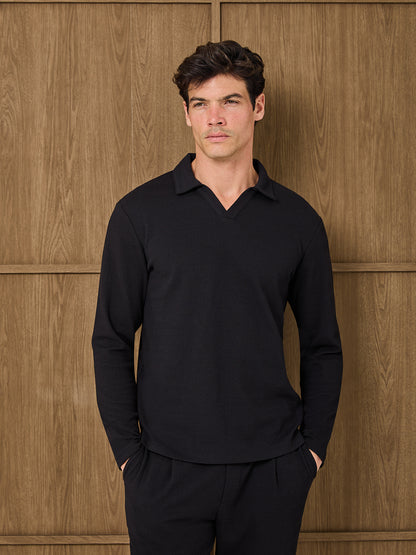 DUNE LONGSLEEVE RESORT POLO - BLACK