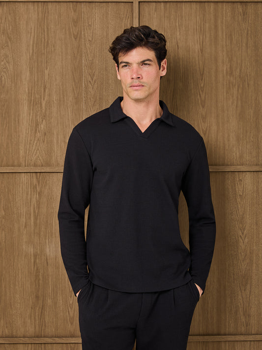 DUNE LONGSLEEVE RESORT POLO - BLACK