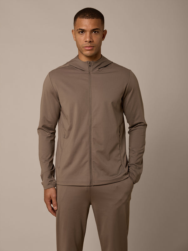 AERO LIGHTWEIGHT FULL ZIP HOOD - MOCHA