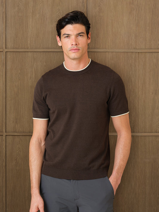 KARU KNITTED T SHIRT - DARK CHOCOLATE