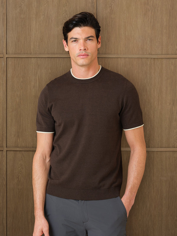 KARU KNITTED T SHIRT - DARK CHOCOLATE