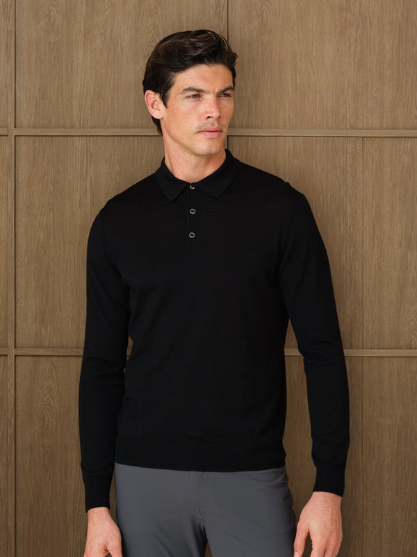 LUCO LONGSLEEVE KNITTED POLO - BLACK