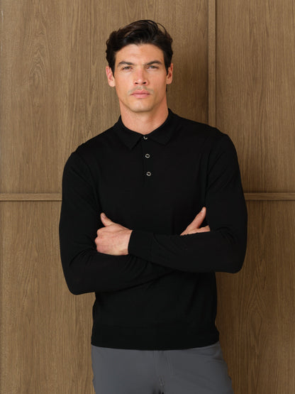 LUCO LONGSLEEVE KNITTED POLO - BLACK