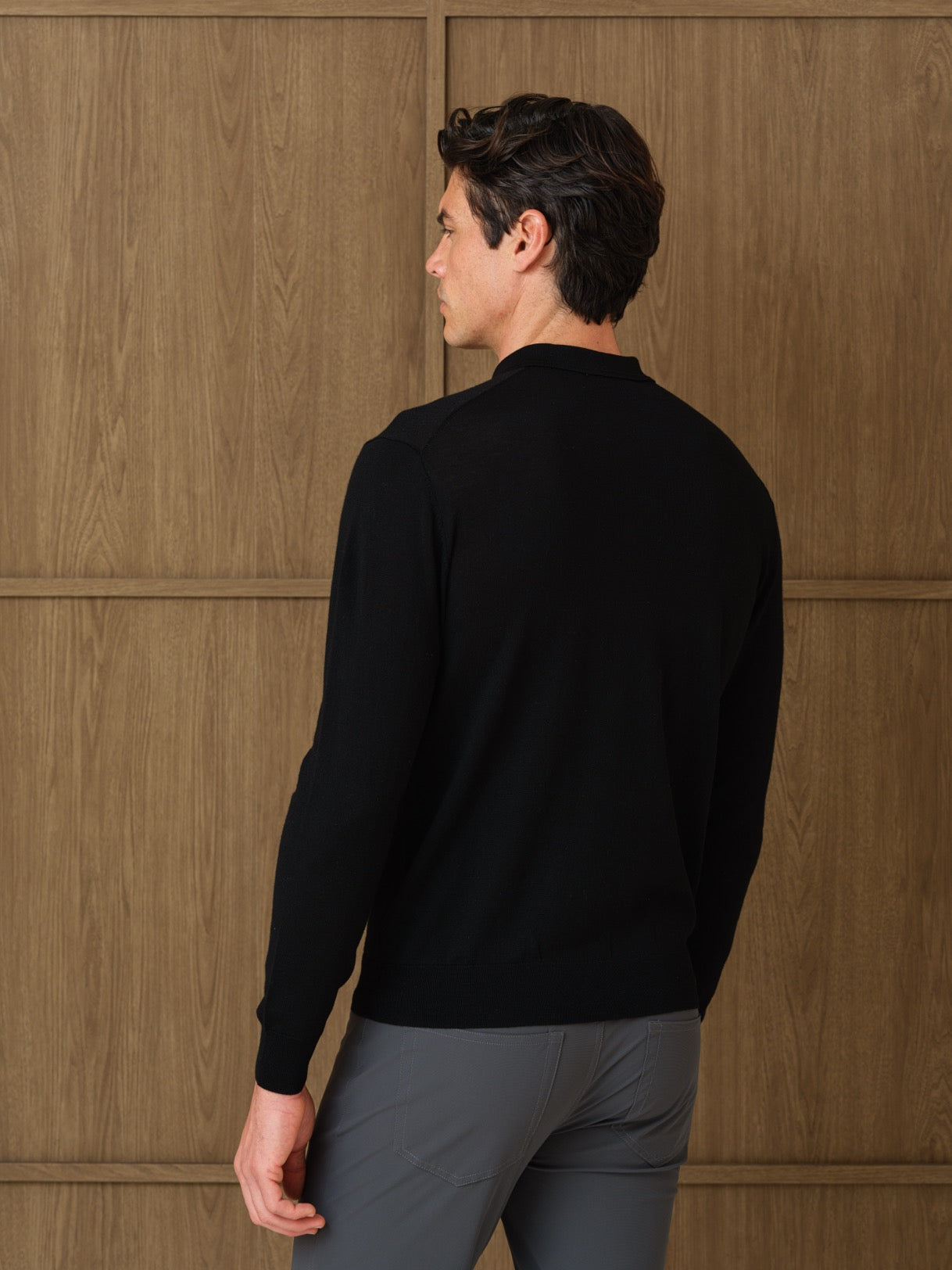 LUCO LONGSLEEVE KNITTED POLO - BLACK