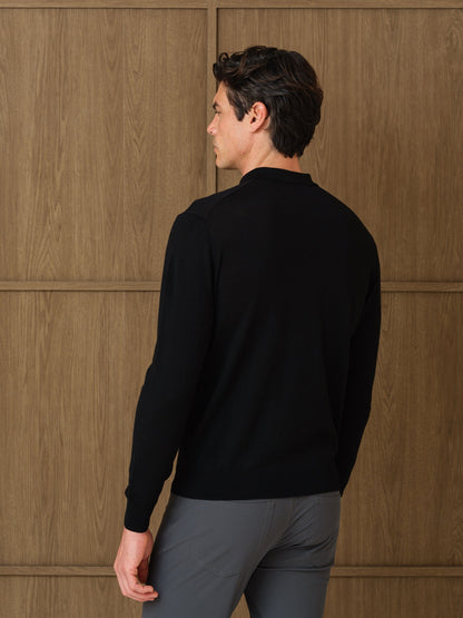 LUCO LONGSLEEVE KNITTED POLO - BLACK