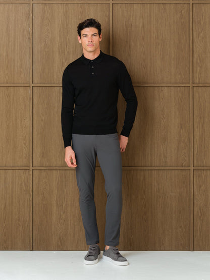 LUCO LONGSLEEVE KNITTED POLO - BLACK