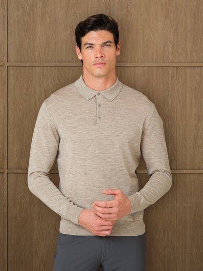 LUCO LONGSLEEVE KNITTED POLO - MIST HEATHER