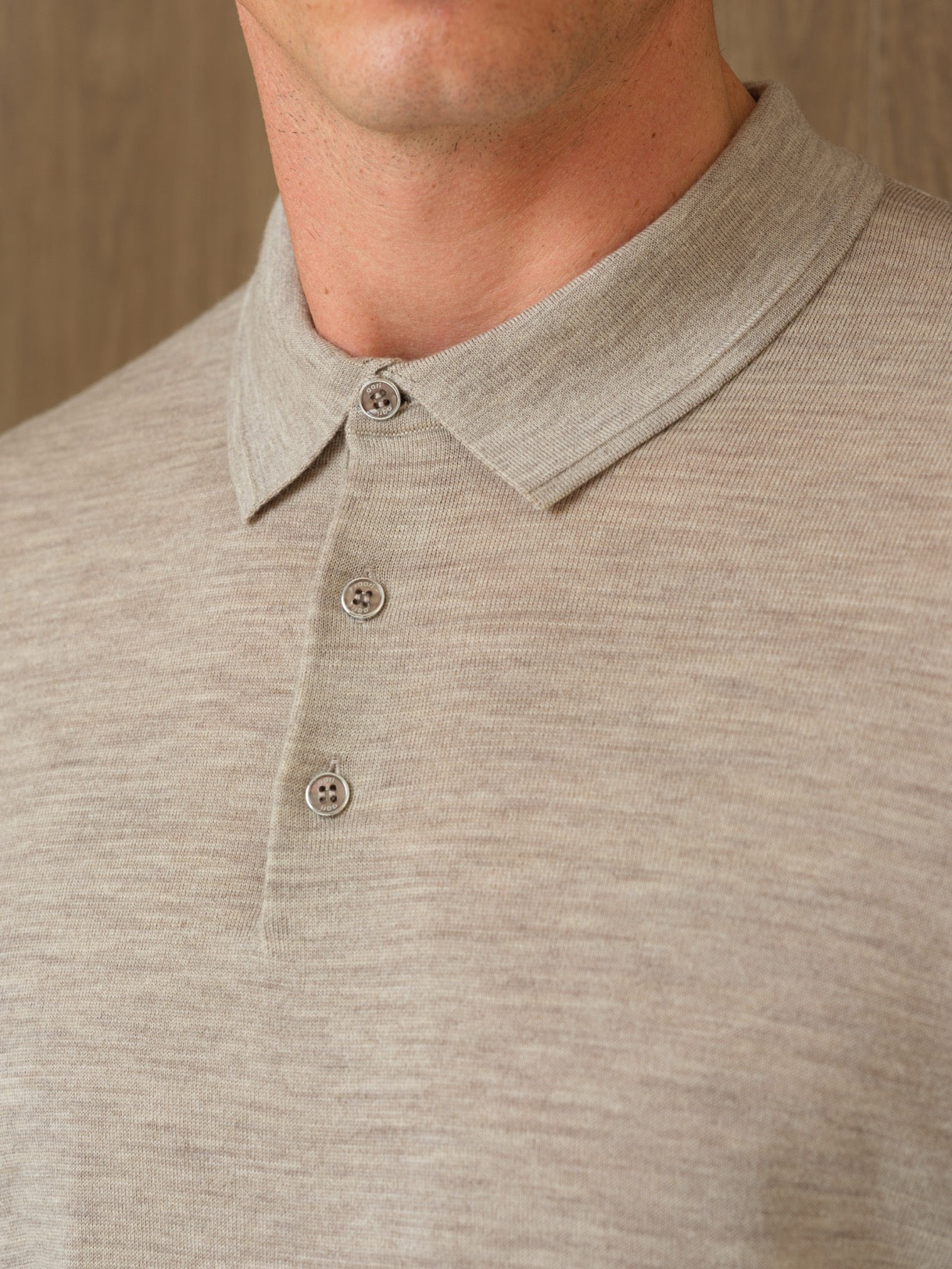 LUCO LONGSLEEVE KNITTED POLO - MIST HEATHER