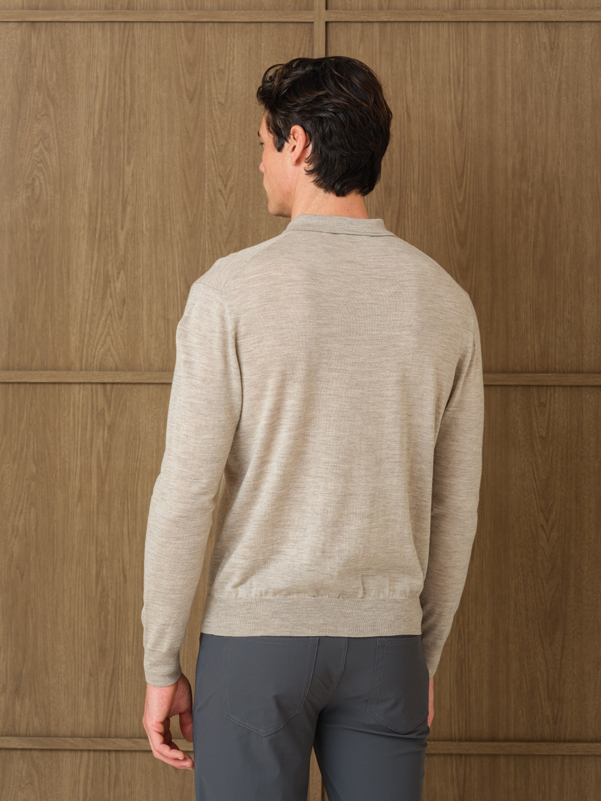 LUCO LONGSLEEVE KNITTED POLO - MIST HEATHER