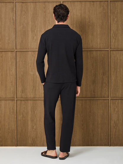 DUNE LONGSLEEVE RESORT POLO - BLACK