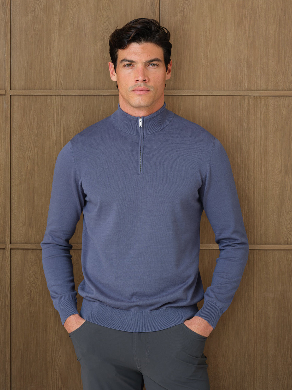 NERU KNITTED QUARTER ZIP - COAST BLUE