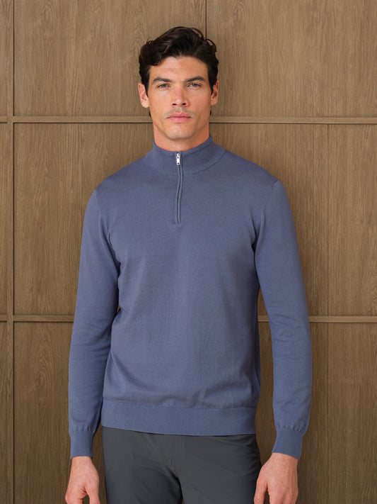 NERU KNITTED QUARTER ZIP - BLUE COAST