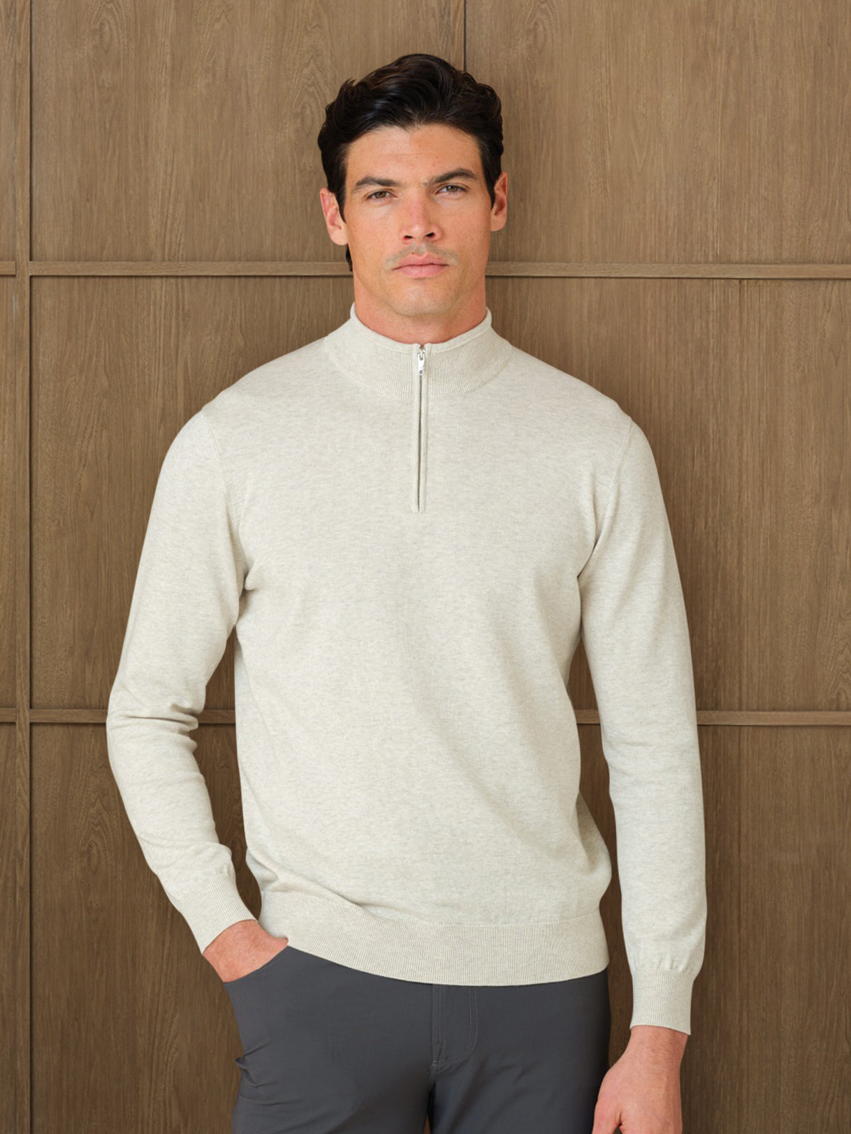 NERU KNITTED QUARTER ZIP - LINEN DUST