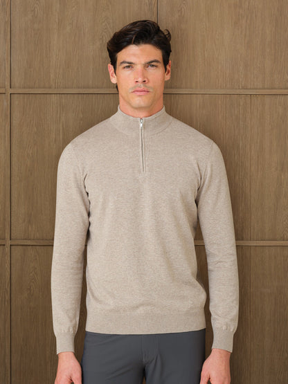 NERU KNITTED QUARTER ZIP - MIST HEATHER