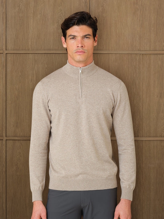 NERU KNITTED QUARTER ZIP - MIST HEATHER