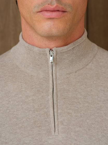 NERU KNITTED QUARTER ZIP - MIST HEATHER