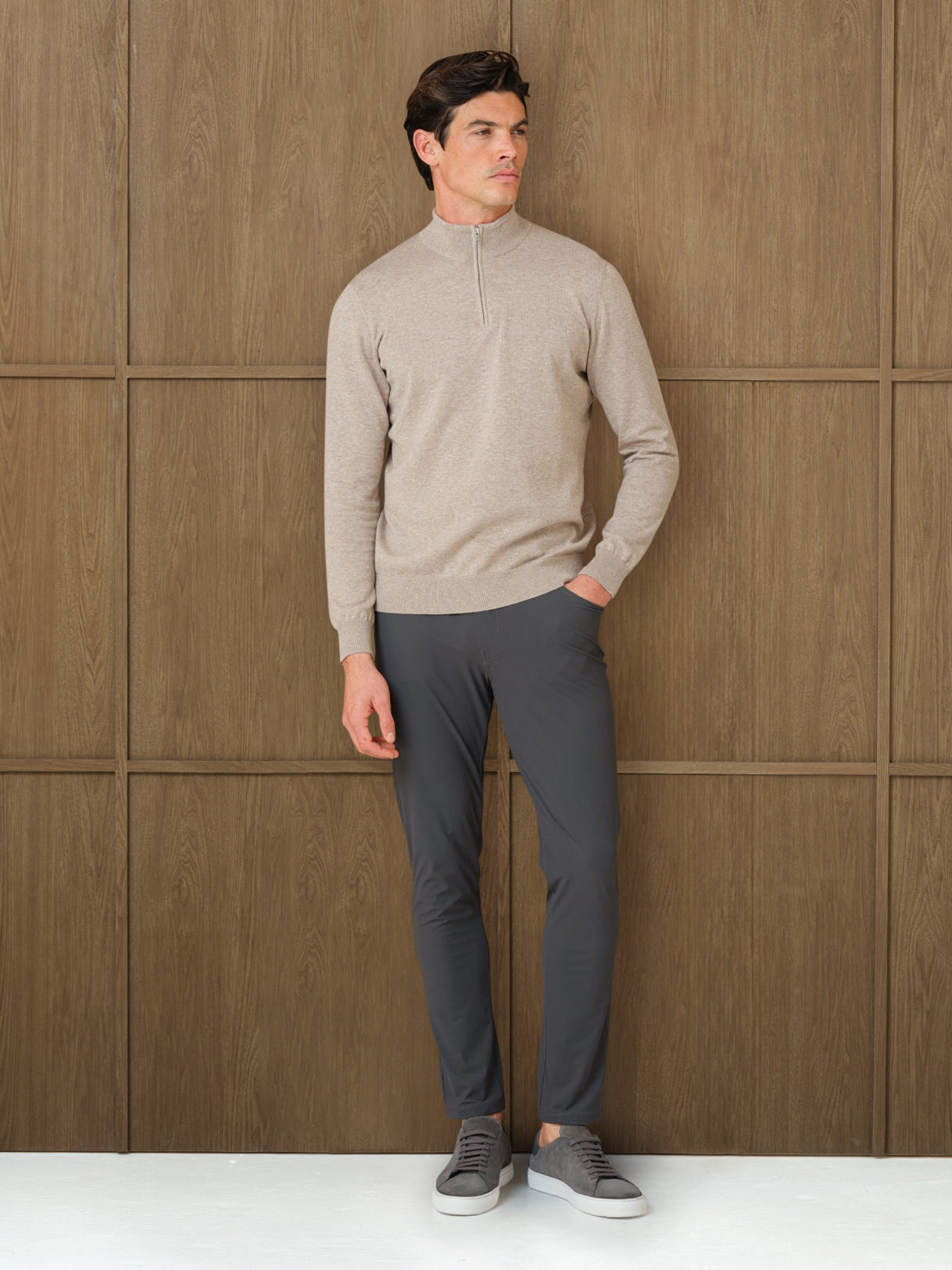 NERU KNITTED QUARTER ZIP - MIST HEATHER