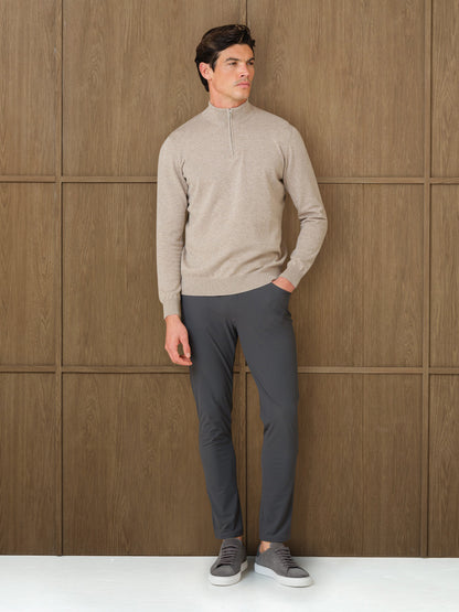 NERU KNITTED QUARTER ZIP - MIST HEATHER