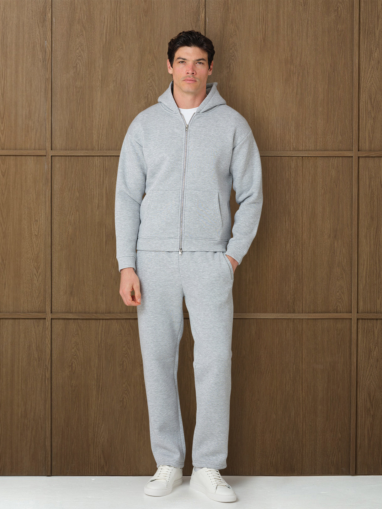 MONO FULL ZIP HOOD - GREY HEATHER