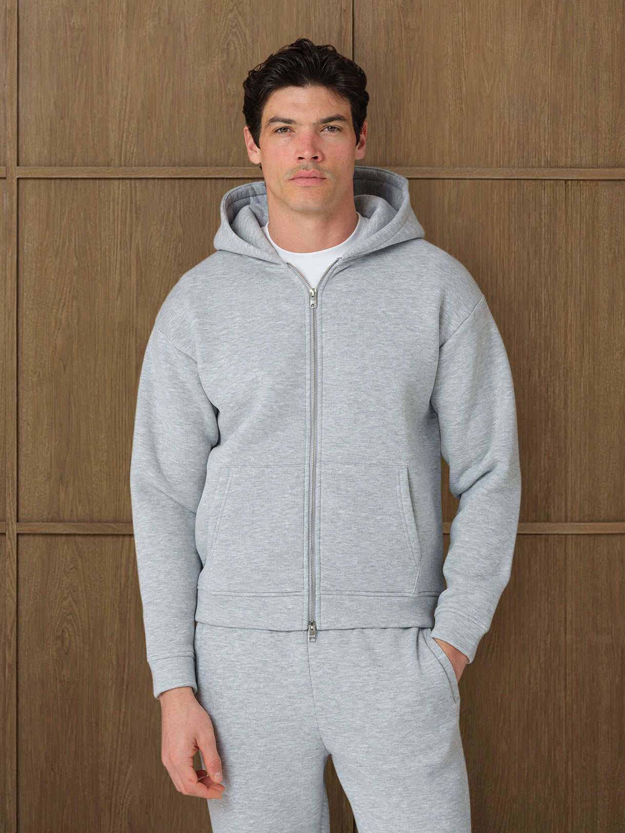MONO FULL ZIP HOOD - GREY HEATHER